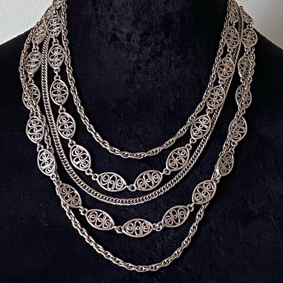 Layered Chain Scroll Necklace - Picture 2 of 3